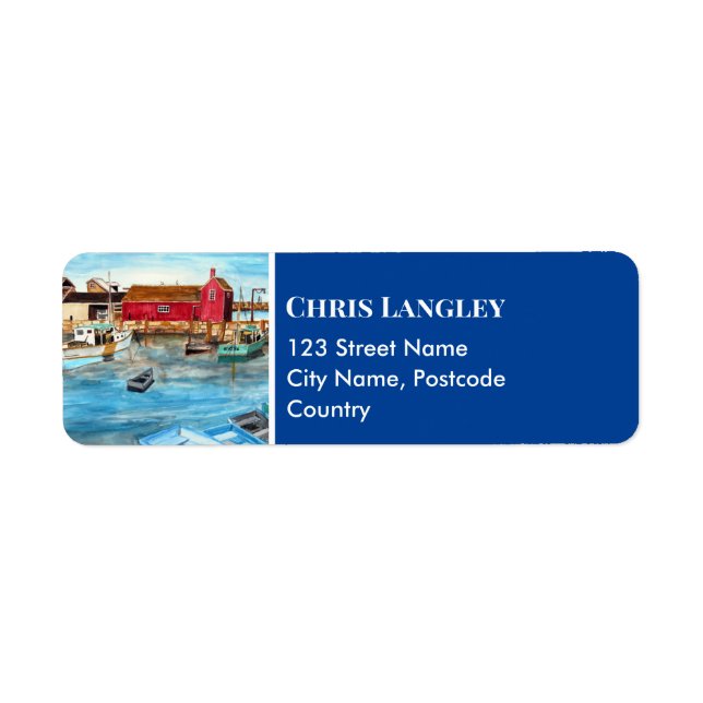 Rockport Harbour Massachusetts New England USA Returadress Etikett (Framsidan)