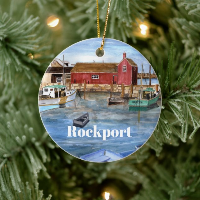 Rockport Massachusgatgatgatus New England-målning Julgransprydnad Keramik (Träd)