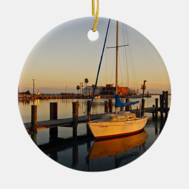 Rockport, Texas hamn vid solnedgång Julgransprydnad Keramik (Framsidan)