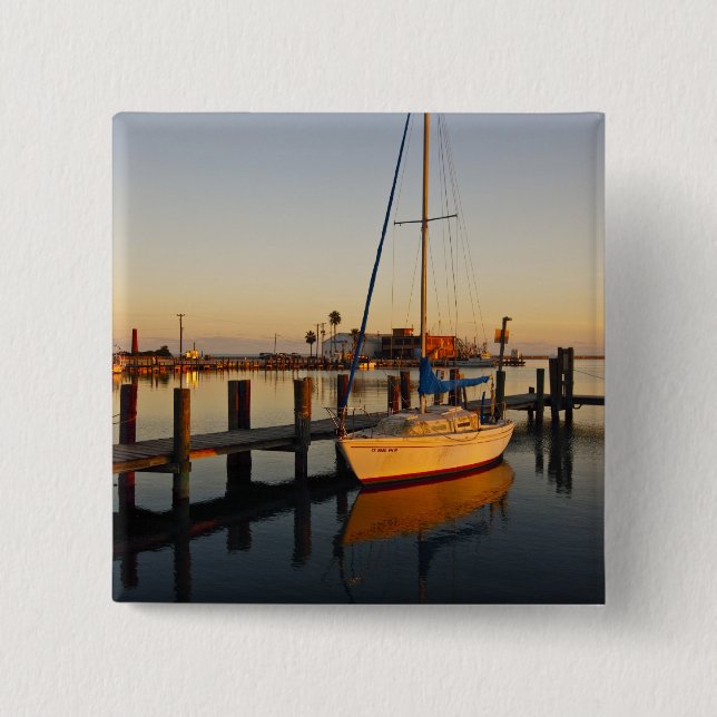 Rockport, Texas hamn vid solnedgången Knapp (Framsida)