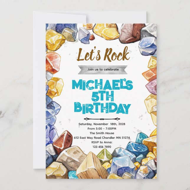 Rocks Geology Birthday party invitation Inbjudningar (Framsida)
