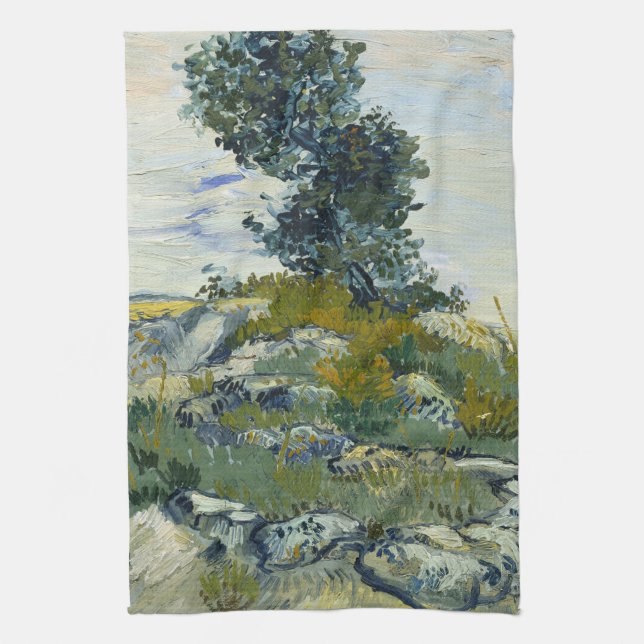 Rocks with Oak Tree, Van Gogh Oil Painting Kökshandduk (Vertikal)