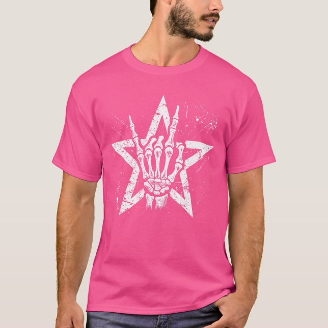 Rockskylt Punk Skelett Hand Rock n Roll Musik T Shirt (Framsida)