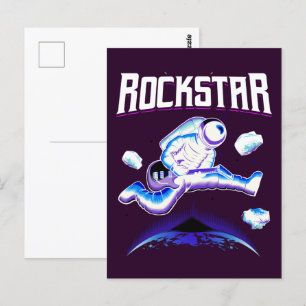 Rockstar astronaut spelar gitarr i rymden postca vykort