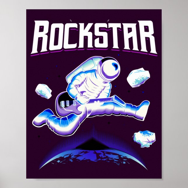 Rockstar astronaut spelar gitarr i rymden poster (Framsidan)