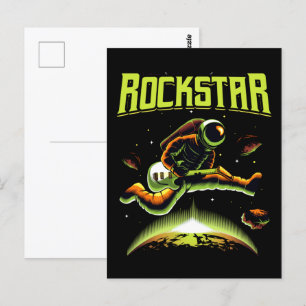 Rockstar astronaut spelar gitarr i rymden vykort