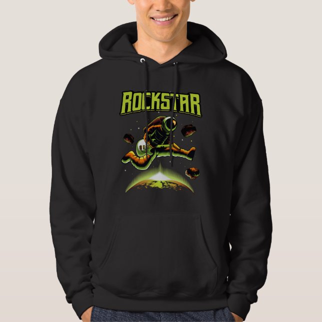 Rockstar astronaut spelar gitarr på rymdshoodie hoodie (Framsida)