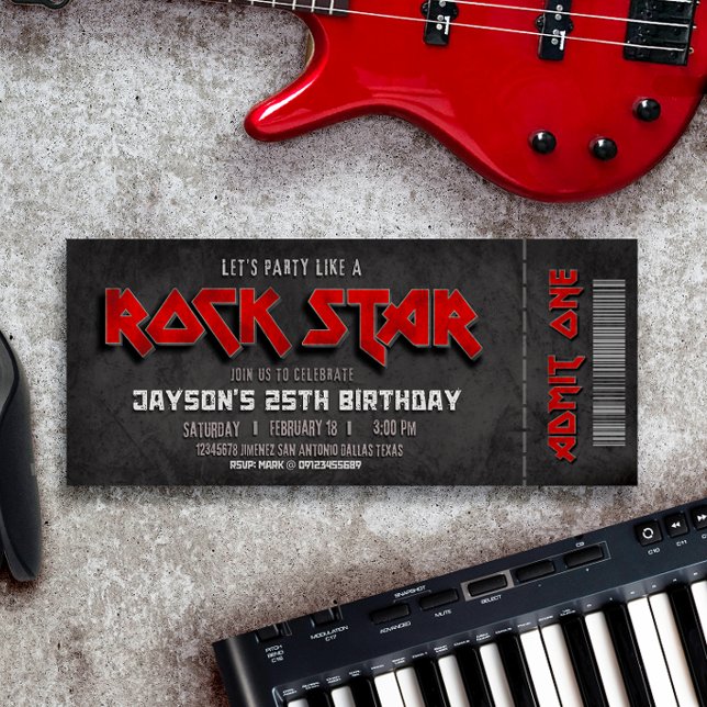 Rockstar Birthday Biljett Inbjudningar (Skapare uppladdad)