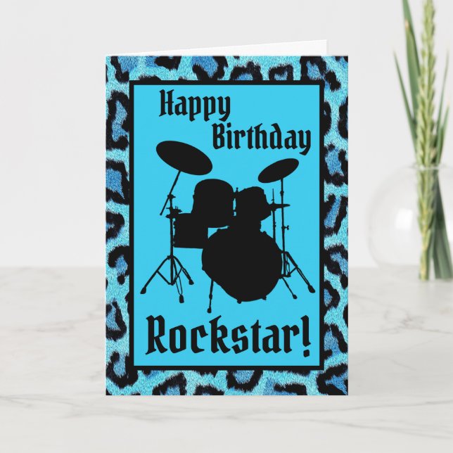 Rockstar Birthday Card Drummer Musician Drums Sten Kort (Framsida)
