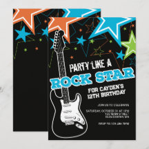 Rockstar Blå Orange gitarr födelsedagsinbjudan