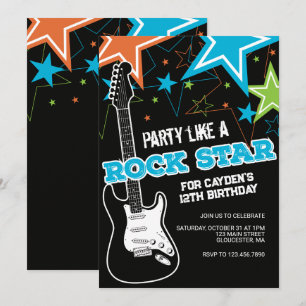 Rockstar Blå Orange gitarr födelsedagsinbjudan Inbjudningar