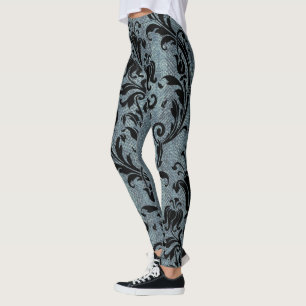 Rockstar Black Damask Grönt Viper Snakeskin Leggings