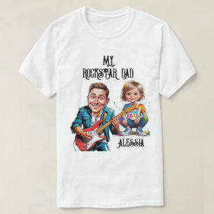 Rockstar Caricatures Pappa och barn med gitarr T Shirt