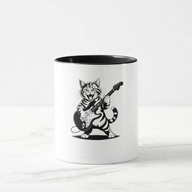 Rockstar Cat Guitar Solo – Funny Music Lover Gift Mugg (Center)