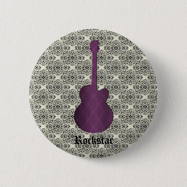 Rockstar Damask Guitar Button, Lila Knapp (Framsida)