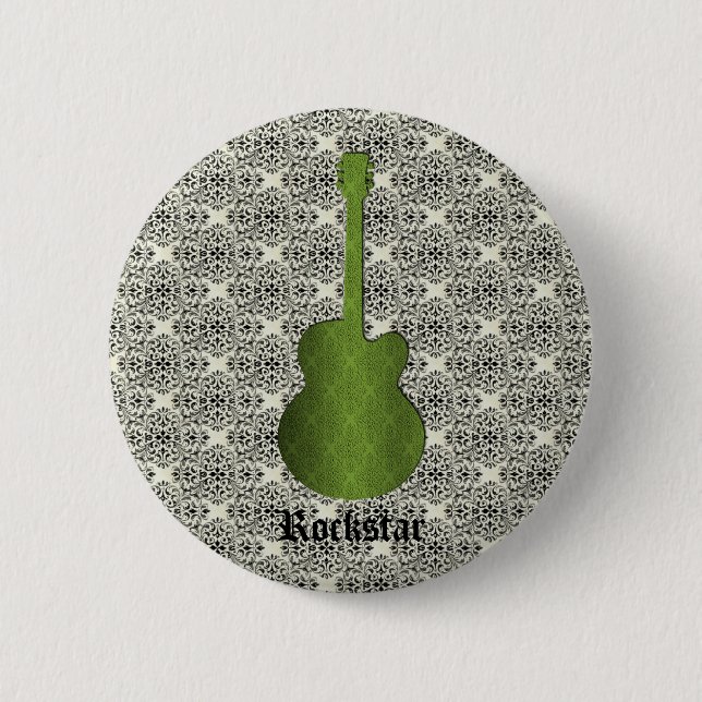Rockstar Damask Guitar Button, Oliv grönt Knapp (Framsida)