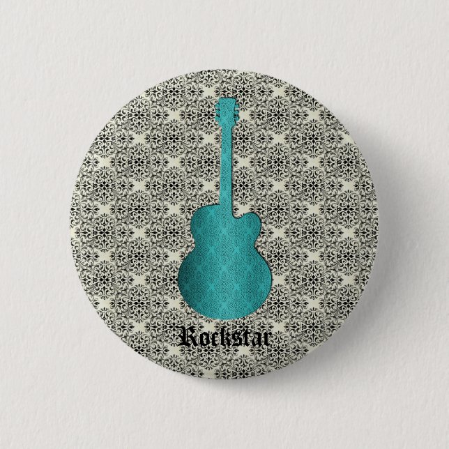 Rockstar Damask Guitar Button, turkos Knapp (Framsida)