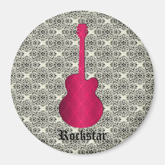 Rockstar Damask Guitar Magnet, Magenta Magnet (Framsidan)