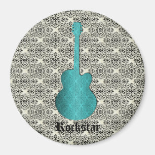 Rockstar Damask Guitar Magnet, Turquise Magnet