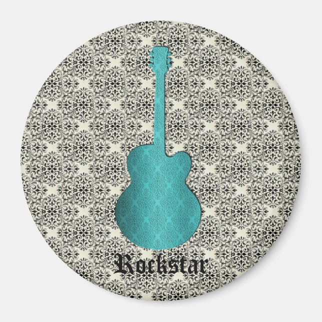 Rockstar Damask Guitar Magnet, Turquise Magnet (Framsidan)