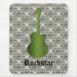 Rockstar Damask Guitar Mousepad, Oliv grönt Musmatta