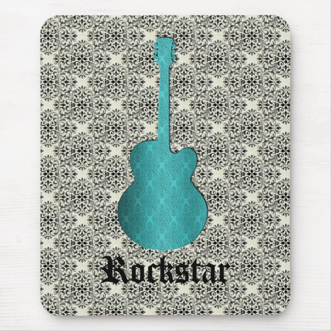 Rockstar Damask Guitar Mousepad, Turquise Musmatta (Framsidan)