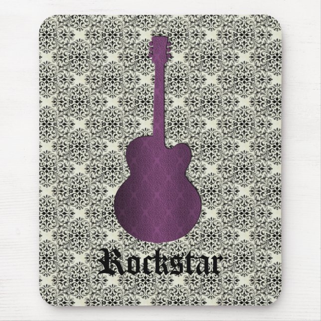 Rockstar Damask Guitar Mousepad, Violet Musmatta (Framsidan)
