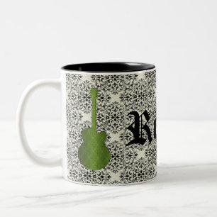 Rockstar Damask Guitar Mugg, Oliv grönt Två-Tonad Mugg