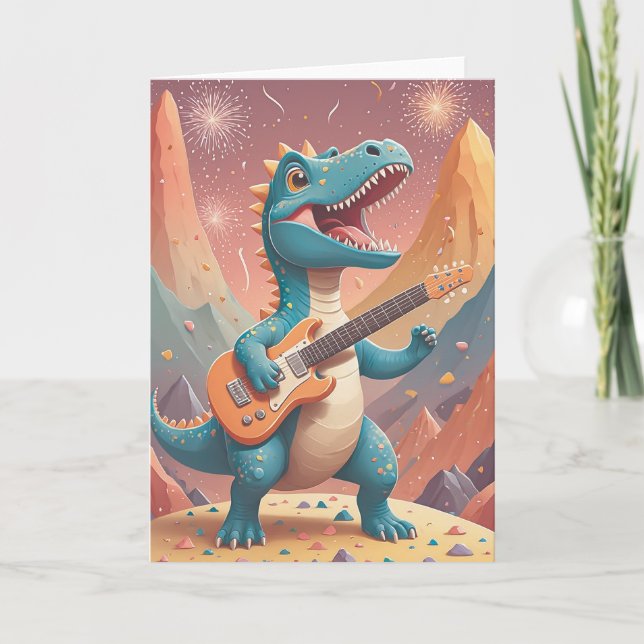 Rockstar Dino Birthday Bash Kort (Framsida)