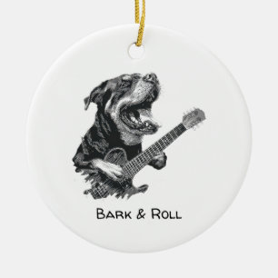 Rockstar Dog Guitar – Vintage Musik Djur Julgransprydnad Keramik