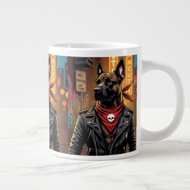 Rockstar Dog Mug – Biker Dog with Leather Jacket a Jumbo Mugg (Höger)