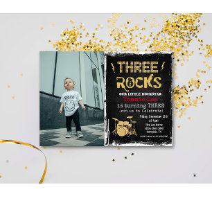 Rockstar-fotofestkort för 3-årsdag inbjudningar