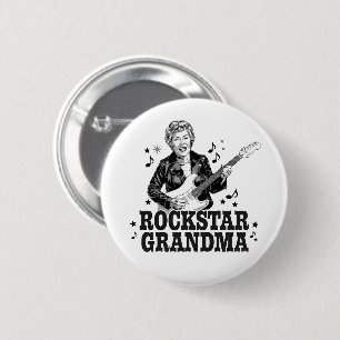 Rockstar Grandma - Roligt och Retro Music Design Knapp