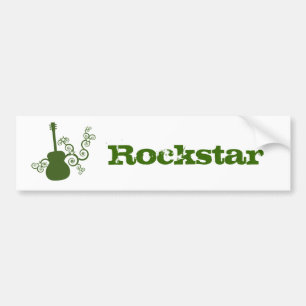 Rockstar Guitar Bumper Sticker, Grönt Bildekal