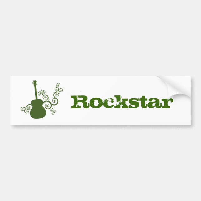 Rockstar Guitar Bumper Sticker, Grönt Bildekal (Framsidan)
