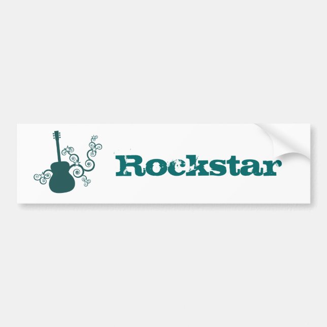 Rockstar Guitar Bumper Sticker, Mörk Teal Bildekal (Framsidan)
