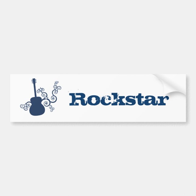 Rockstar Guitar Bumper Sticker, Royal Blue Bildekal (Framsidan)