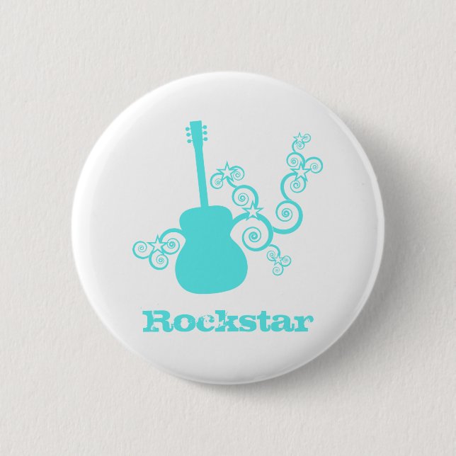 Rockstar Guitar Button, lätt turkos Knapp (Framsida)