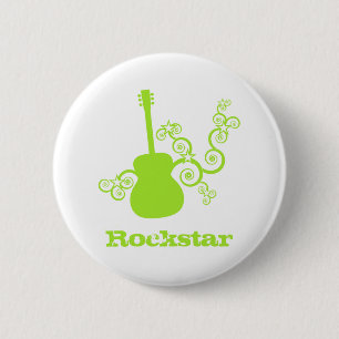 Rockstar Guitar Button, Lime Green Knapp