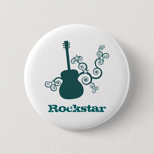 Rockstar Guitar Button, Mörk Teal Knapp (Framsida)