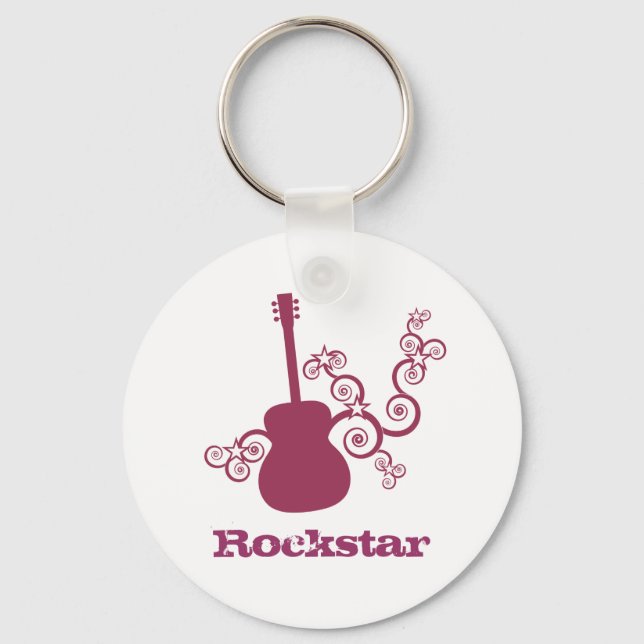Rockstar Guitar Keychain, Fuchsia Nyckelring (Framsida)