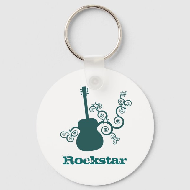 Rockstar Guitar Keychain, Mörk Teal Nyckelring (Framsida)