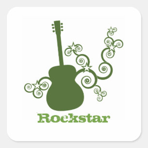 Rockstar Guitar Square Stickers, Oliv grönt Fyrkantigt Klistermärke