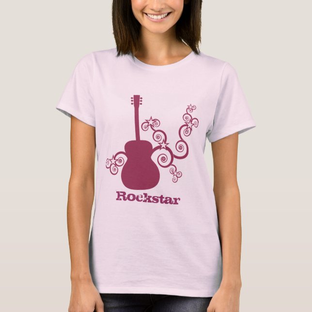 Rockstar Guitar Womans Shirt, Fuchsia T Shirt (Framsida)