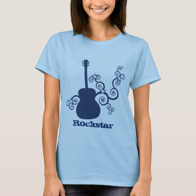 Rockstar Guitar Woman's Shirt, Royal Blue Tee (Framsida)
