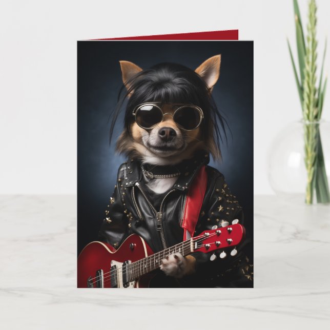 Rockstar Hund Birthday, Rolig hund, musiktema Kort (Framsida)