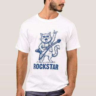 Rockstar Katt Gitarr Vintage Gravyr T-Shirt Design