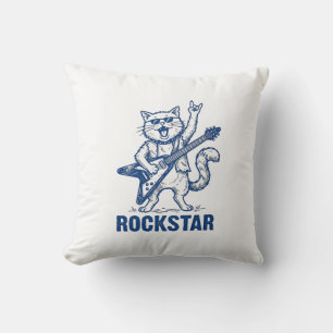 Rockstar Katt Gitarr Vintage Gravyr T-Shirt Design Kudde