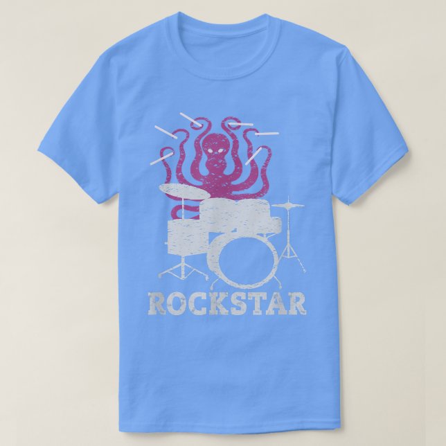 Rockstar Kids Vintage Music Octopus Drummer T Shirt (Design framsida)