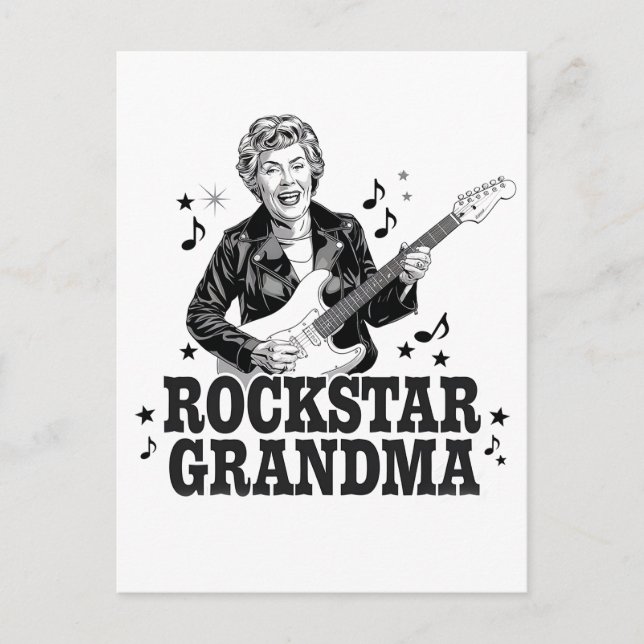 Rockstar Mormor  – Rollig och Retro Musikdesign Vykort (Framsida)